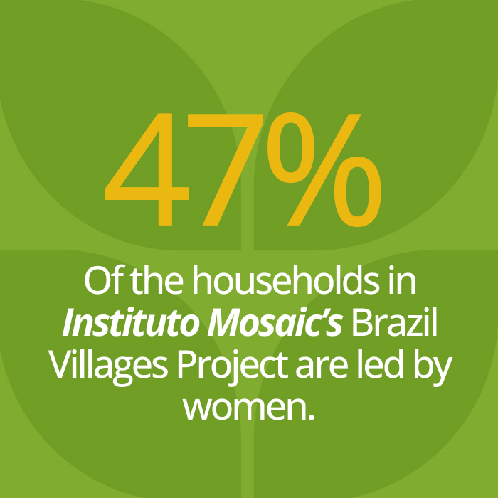 Infographic: 47% of the households in Instituto Mosaic’s Brazil Villages Project are led by women.